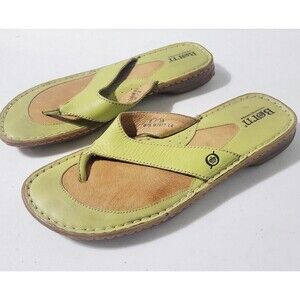 Born Sandals Womens Size 8 Thong Flats Slip On Green Leather Casual Open Toe